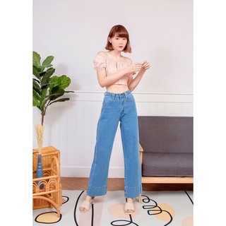 👖ทรงวินเทจ ( แบรนด์Oops!! )กางเกงยีนส์เอวสูงขากว้าง ราคาถูก ราคาส่ง