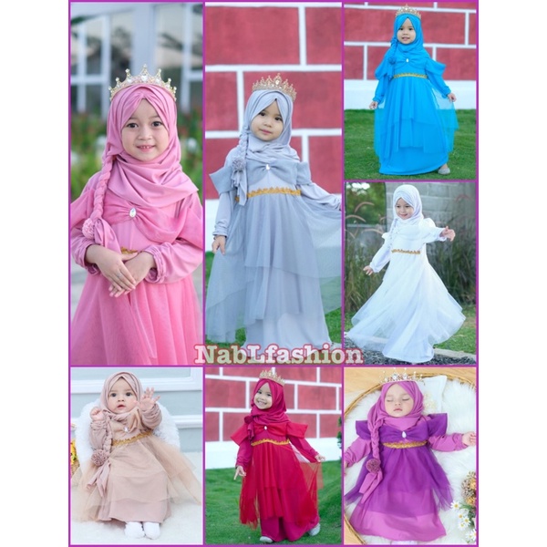 PRINCESS GAMIS SET HIJAB JILBAB QUEEN DRESS ชีฟอง AGED 0-9 ปีโดย Rumah Ara