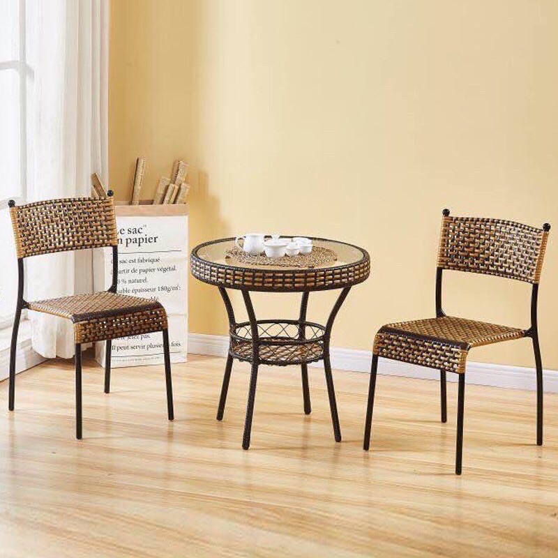 Top7boxs ชุดโต๊ะเก้าอี้หวาย Outdoor table set ชุดรับแขกหวาย PE ท็อปโต๊ะกระจก เฟอร์นิเจอร์กลางแจ้ง3in