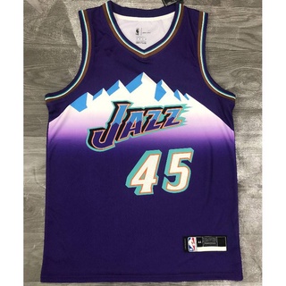 เสื้อกีฬาแขนกุด ลายทีม NBA Jersey Utah Jazz No.45 MITCHELL สีม่วง สไตล์คลาสสิก พลัสไซซ์