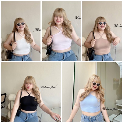 ลดราคาพิเศษ เสื้อกล้ามผ้าร่อง คล้องคอ ไซส์สาวอวบ Plussize