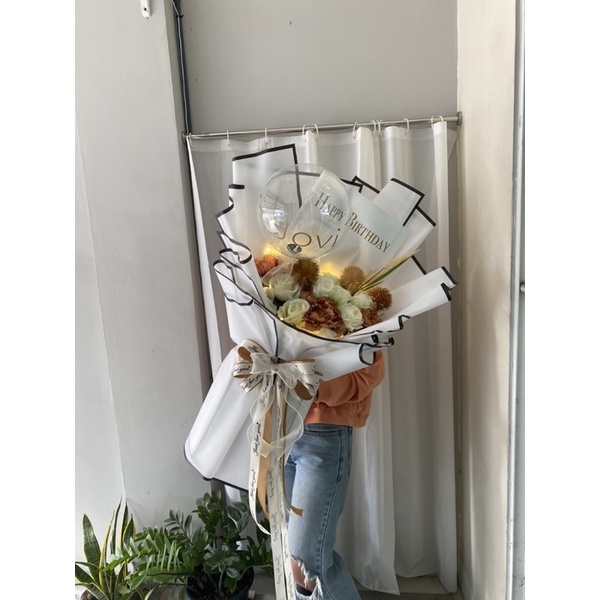 พร้อมส่งจากไทย : ช่อดอกไม้ประดิษฐ์ ช่อเปล่าขนาดใหญ่ ฟรีไฟ led