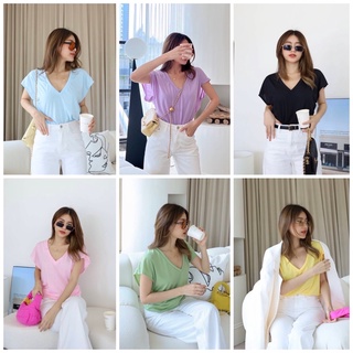 Goddessshop #8017 Basic V neck เสื้อยืดคอวี