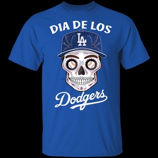 เสื้อยืดผ้าฝ้ายพิมพ์ลาย 【Ins】Gildan เสื้อยืด ผ้าฝ้าย 100% พิมพ์ลาย Dia De Los Dodger Halloween Sugar Skull สําหรับผู้ชาย