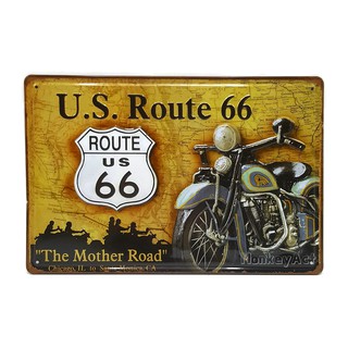 ป้ายสังกะสีวินเทจ The Mother Road U.S. Route 66 (ปั๊มนูน)