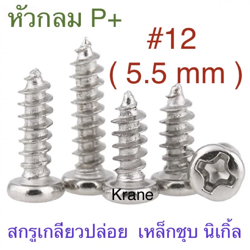 สกรูเกลียวปล่อย เหล็กชุบนิเกิล P+ #12 ยาว 3/4”-2”