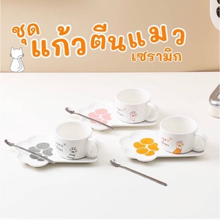 พร้อมส่ง 🐱 ชุดแก้วกาแฟ ชุดแก้วกาแฟลายเท้าแมว #ทาสแมวห้ามพลาด