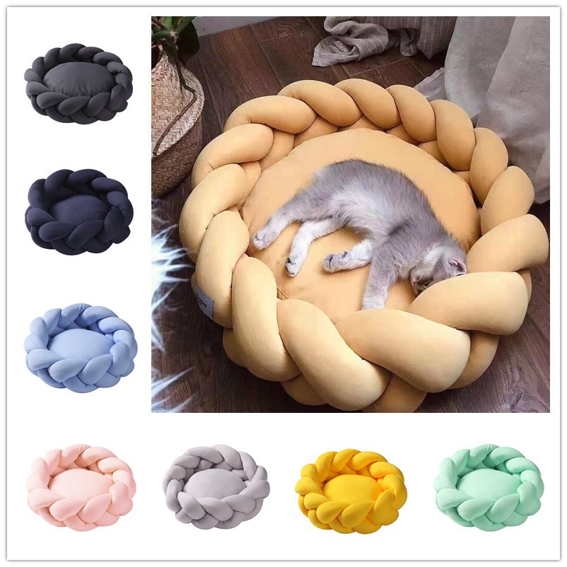 แมวครอกWinter Soft Removable Pet Dog Cat Round Plush Bed Semienclosed