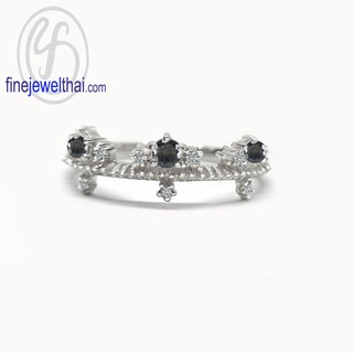 Finejewelthai-แหวนมงกุฎ-แหวนเจ้าหญิง-แหวนนิล-นิลแท้-แหวนเพชรCZ-แหวนเงินแท้-Black-Spinel-Silver-Ring-R1396on