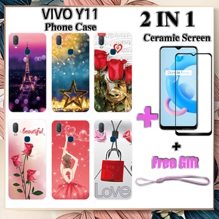 2 IN 1 เคสโทรศัพท์ VIVO Y11 พร้อมกระจกนิรภัยกันรอยเซรามิก หน้าจอโค้ง ฟิล์มนิรภัย โรแมนติก