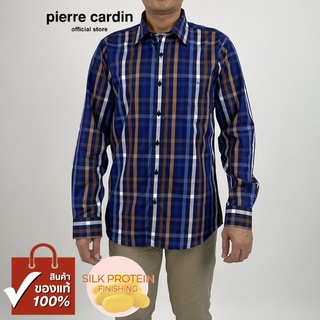 Pierre Cardin เสื้อเชิ้ตแขนยาว Silk Protein Finishing Slim Fit รุ่นมีกระเป๋า ผ้า Cotton 100% [RCC771F-BR]