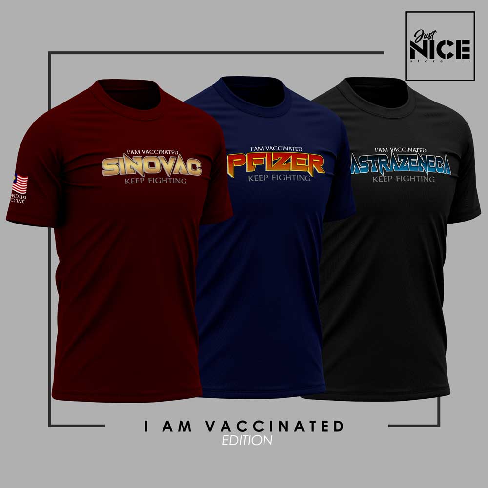 เสื้อยืดแขนสั้น คอกลม พิมพ์ลาย I AM VACCINATED VAKSIN MICROFIBRE VACCINE COVID19 PFIZER SINOVAC ASTR