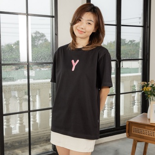 Yuedpao ยอดขาย No.1 รับประกันไม่ย้วย 2 ปี เสื้อยืดเปล่า  เสื้อยืด OVERSIZED  แขนสั้น Set  Valentine  " Y" สี Black&amp;White