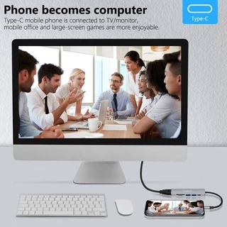 GOOJODOQ อะแดปเตอร์ฮับ USB Type-C การ์ดรีดเดอร์ HDMI VGA RJ45 USB C เป็น USB 3.0 สําหรับ Macbook Pro
