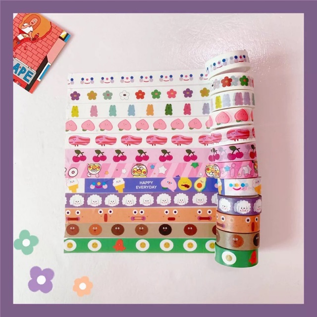 4ม้วน100! เทปลายเกาหลีน่ารักกก! เทปสไตล์ recorder factory bamtoree dinotang เทปน่ารัก washi tape dec
