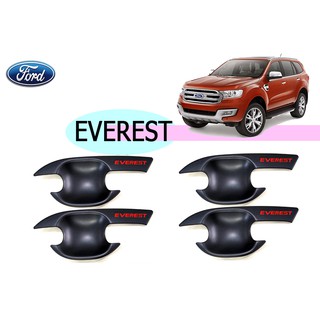 เบ้าประตู,เบ้ารองมือเปิดประตู Ford Everest 2015 20106 2017 2018 2019 2020 ดำด้าน โลโก้แดง 4ชิ้น