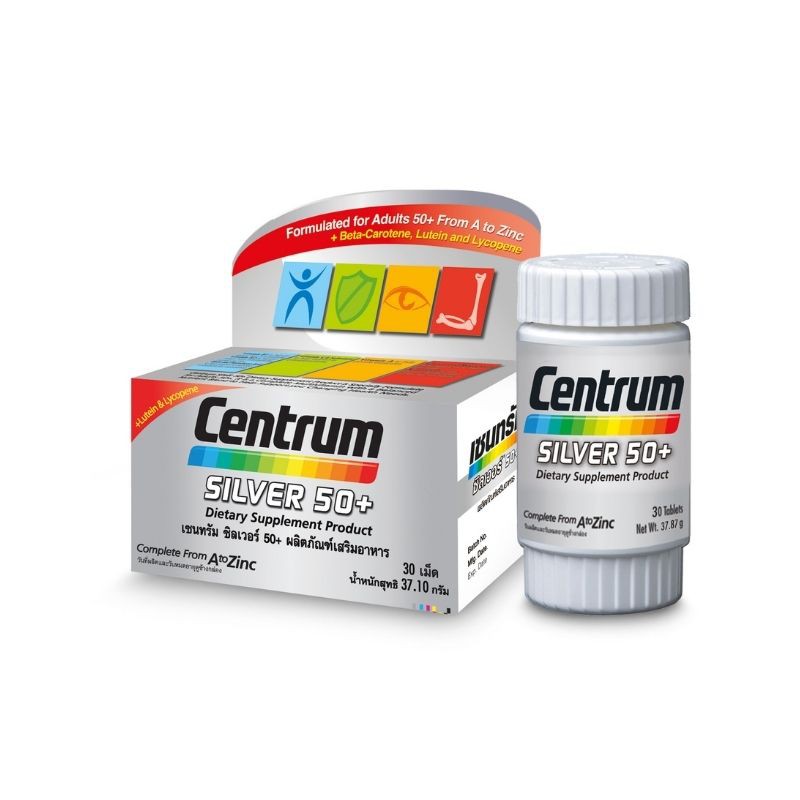 Centrum Silver 50+ Dietary Supplement 30 Tabs เซนทรัล ซิลเวอร์ 50+ ผลิตภัณฑ์เสริมอาหาร 30 เม็ด