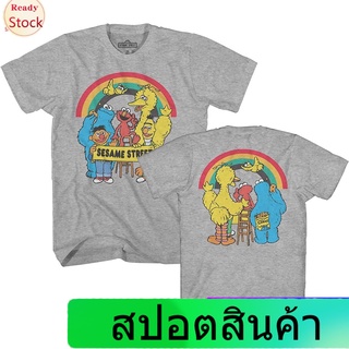 gothic เสื้อยืดยอดนิยม Sesame Street Rainbow Oscar Elmo Cookie Big Bird Bert Ernie Classic Retro Vintage Mens Adult T-Sh