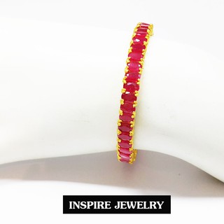 INSPIRE JEWELRY กำไลฝังพลอยทับทิมชาตั้ม งานจิวเวลลี่ ขาล็อค เปิดปิดง่าย สำหรับการแต่งกายกับชุดไทย