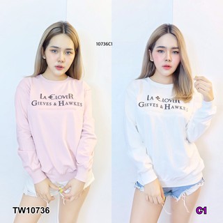 TwinsShopVip💗พร้อมส่ง TW10736 เสื้อแขนยาวทรงเวตเตอร์ปั้มนูนภาษาอังกฤษ