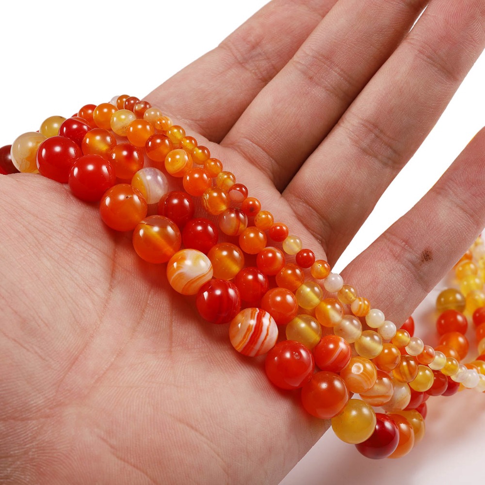 ลูกปัดหินธรรมชาติสีส้มสําหรับทําเครื่องประดับ 4 / 6 / 8 / 10 / 12 มม . - รูปที่ 3