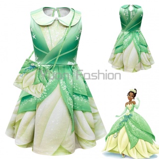 [สินค้าเฉพาะจุด] Disney Princess and the Frog Tiana Tiana ชุดเจ้าหญิงสำหรับเด็ก ของขวัญเด็ก เครื่องแต่งกายคริสต์มาสฮาโลวีน ชุดงานเลี้ยงวันเกิด