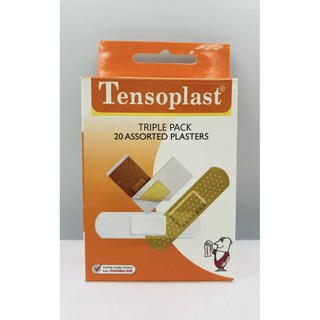 Tensoplast Triple Pack เทนโซพล๊าสติค พลาสเตอร์ยาชนิดผ้ายืด 1 กล่อง มี 20 แผ่น มีพลาสเตอร์ 3 ชนิด