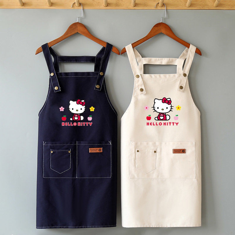 ผ้ากันเปื้อนผ้าใบ Hello Kitty ครัวผู้ใหญ่ กันน้ํากันน้ํามัน Oil-Proof Anti-Fouling ทํางานบ้าน