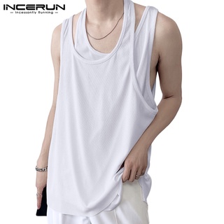 Incerun เสื้อกล้าม แขนกุด สีพื้น เย็บปะติดปะต่อกัน ฤดูร้อน สําหรับผู้ชาย 3 สี