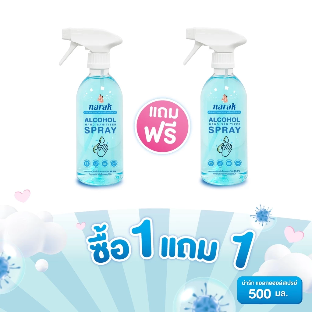 [1 แถม 1] Narak น่ารักแอลกอฮอล์สเปรย์กลิ่น Floral (สีฟ้าใส) ชนิดน้ำ 500 มล.