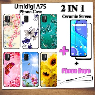 2 IN 1 Umidigi A7S เคสโทรศัพท์ พร้อมกระจกนิรภัย เซรามิค ป้องกันหน้าจอ โค้ง ฟิล์มนิรภัย ผีเสื้อ