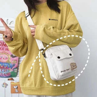 (มีส่งด่วน) ifashionbag(IF1803) กระเป๋าสะพายข้างใบเล็ก ʕ•ᴥ•ʔ MISS YOU น้องหมี
