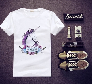 เสื้อยืดสกรีนลาย Unicorn ใส่สบายๆ ไม่ยืด ไม่ย้วย