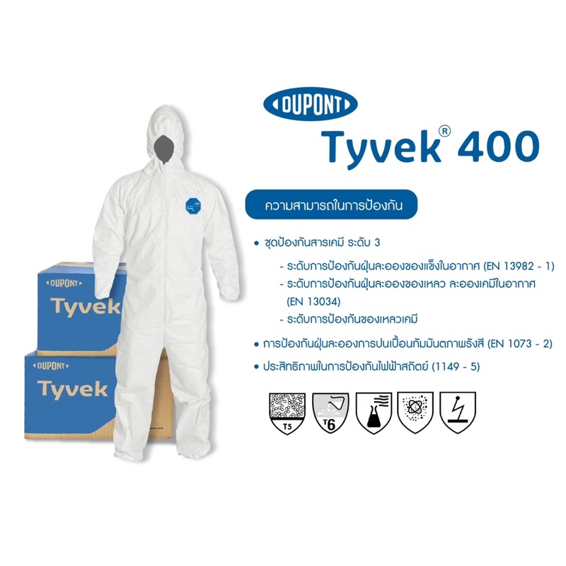 ชุดป้องกันเชื้อโรค PPE Dupont รุ่น Tyvek 400
