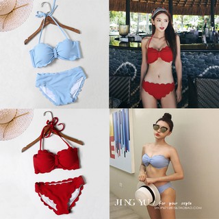 [SALE พร้อมส่ง] Bikini เกาหลีแต่งขอบน่ารัก ผ้าว่ายน้ำยืดหยุ่นดี แถมฟรีสายคล้องคอและฟองน้ำดันทรงค่ะ