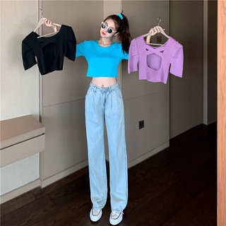 🐼 Maze ☄️พร้อมส่ง🌈เสื้อครอป เปิดหลังเซ็กซี่  ดูดี มีเสน่ห์ 🎪(6711)