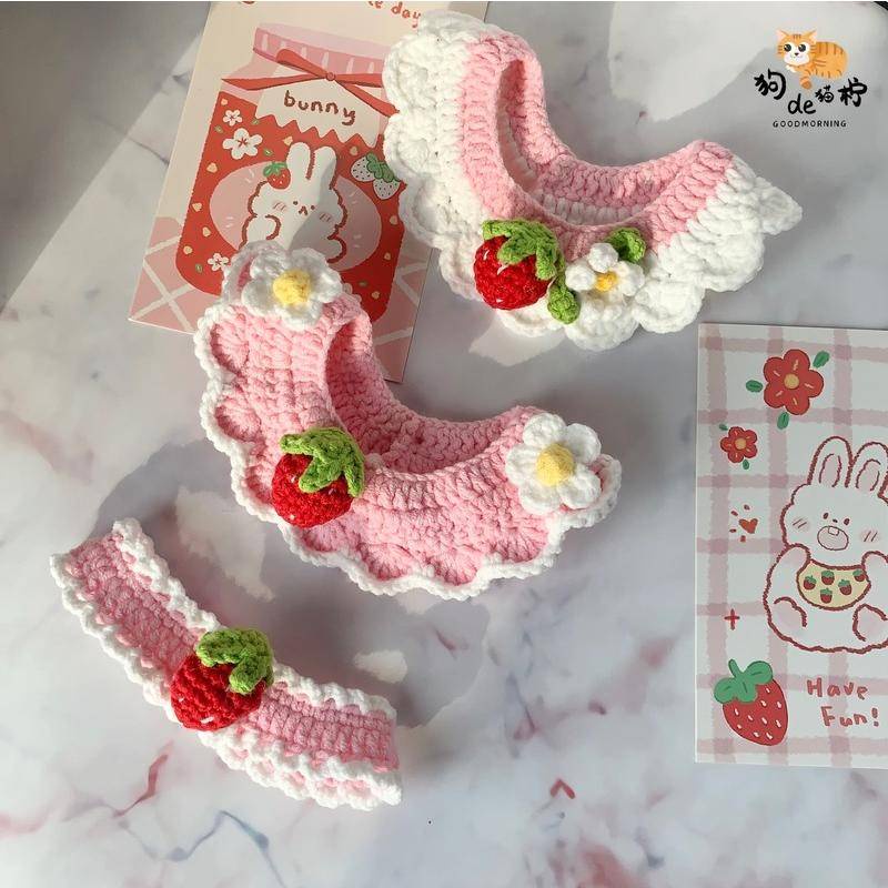 ปลอกคอ ผ้าพันคอ ผ้าวูลถักโครเชต์ แฮนด์เมด สําหรับสัตว์เลี้ยง สุนัข แมว กระต่าย Diy