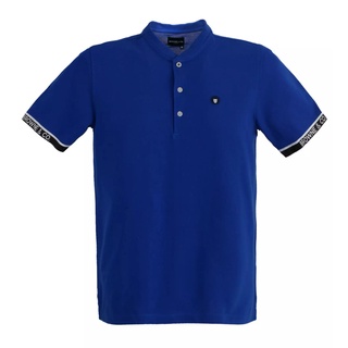 BROWNE &amp; CO. เสื้อโปโล คอตตอน สีน้ำเงิน แต่งทอขาวดำปลายแขน รุ่น LPT010-1-BU