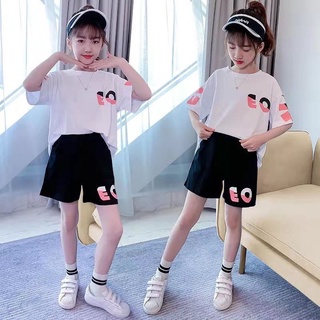 เสื้อผ้าเด็กผู้หญิง ชุดเด็กโต ชุดแฟชั่นเด็กผู้หญิง เสื้อแขนสั้น+กางเกงขาสั้น ชุดเซ็ท2ชิ้น เสื้อ+กางเกง พร้อมส่ง