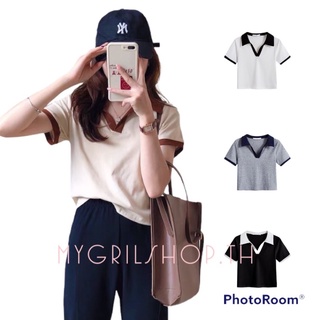 MYGRILSHOP.TH👑👑เสื้อครอปคอปกเรียบๆ28058