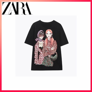 Zara เสื้อยืดแขนสั้น ผ้าฝ้าย พิมพ์ลาย แฟชั่นฤดูใบไม้ผลิ สําหรับเด็กผู้หญิง