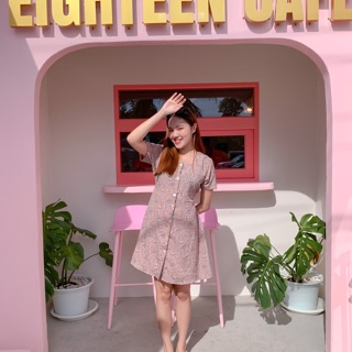 (💜พร้อมส่ง) Square neck button dress งานตัดร้านรุ่นคอเหลี่ยม