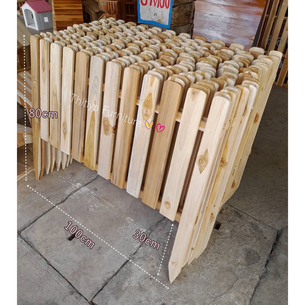 รั้วไม้สัก ชุด3แผง 80x100 รั้วตกแต่งสวน รั้วสำเร็จ รั้วกั้นสวนครัว รั้วดอกไม้ รั้วระแนง DIY ตกแต่งในร่มและกลางแจ้ง