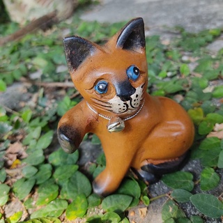 1ตัว 5x10x11cm ตุ๊กตาแมว ตุ๊กตาไม้ โมเดลแมว แมว ไม้แกะสลัก ไม้ แมวก้ม cat doll wooden carved model