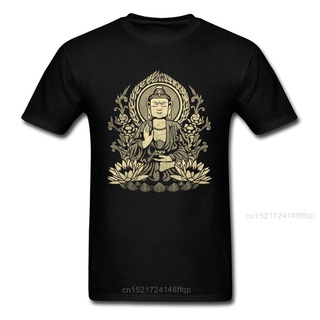 [100% Cotton] เสื้อยืดลําลอง คอกลม พิมพ์ลาย Siddhartha Gautama Budda Weathered Lotus สีดํา สไตล์สตรีท เข้ากับทุกการแต่งก