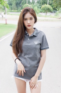 Minimal polo สีเทาทอปดายเข้ม