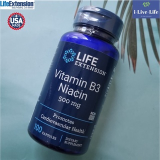 วิตามินบี 3 ไนอะซิน Vitamin B3 Niacin 500 mg 100 Capsules - Life Extension  B-3