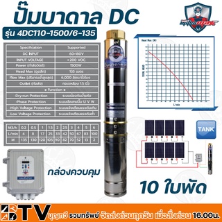 Mitsumax ปั๊มบาดาลDC 1500W บ่อ 4 นิ้ 10 ใบพัด ดูดลึก 135 เมตร ท่อส่ง 1.5 นิ้ว ปั๊มบาดาลโซล่าเซลล์ รุ่น 4DC110-1500/6-135