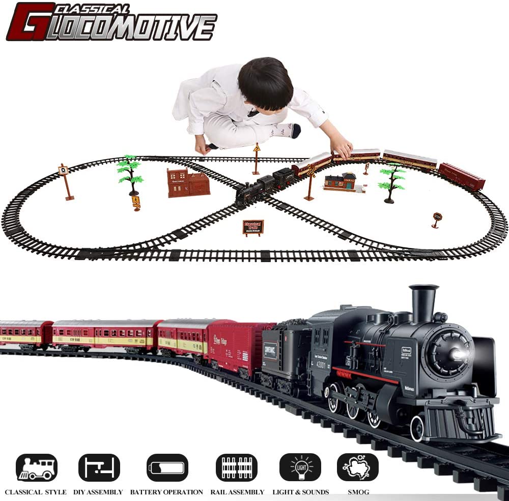 Electric Train Toy set Car Railway and Tracks Steam Locomotive