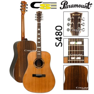 PARAMOUNT รุ่น S480 กีตาร์โปร่ง ทรงDreadnought คุณภาพงานดีเกินราคา สเปคไม้หน้าแท้ ซีดาร์ ไม้หลังและข้าง โบโคเต้